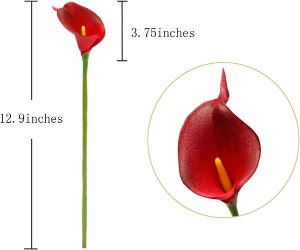 20 stk. simuleret Calla Lilje - Vinrød