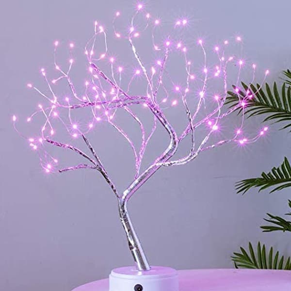 LED eldflugsträdslampa - rosa 108 lampor - eldträd och silverblomma