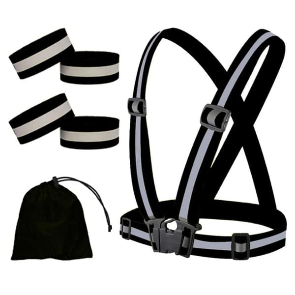 Reflekterende Elastikbånd Sæt - 1 Rem + 4 Armbånd + Opbevaringspose - Sort