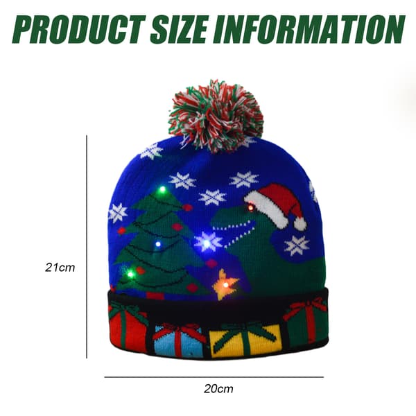 Lysende strikket julelue LED-lys lue - dinosaurstil