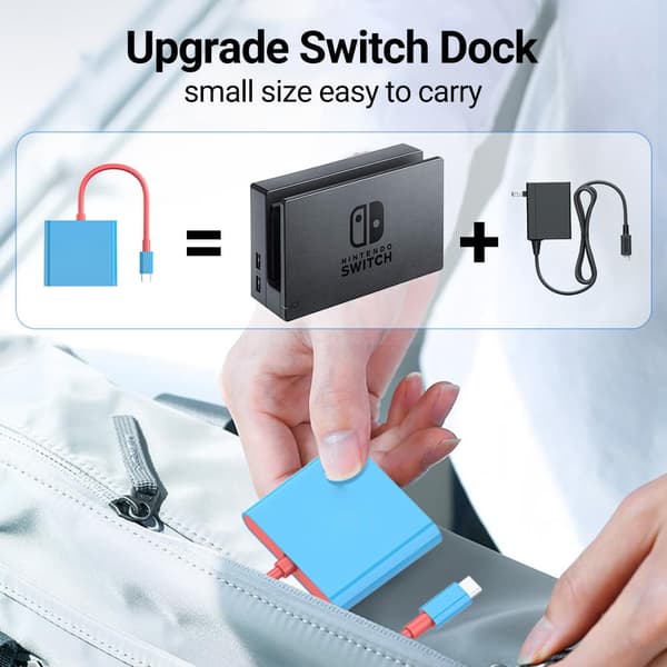 USB-C til HDMI 3-i-1 dokkingstasjon / adapter for smarttelefoner, datamaskiner og Nintendo Switch (skjermspeiling)