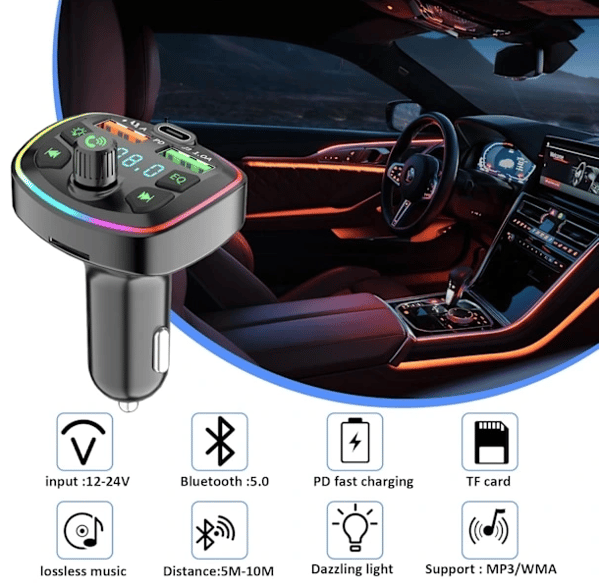 Bluetooth bil FM-sender, Bluetooth 5.0 biltilbehør, håndfri bil Bluetooth, Bluetooth bilmusikadapter (1 stk.)