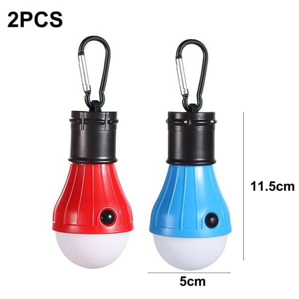 4st campingtältlampor - 2st blå karbinhake/OPP + 2st röd karbinhake/OPP