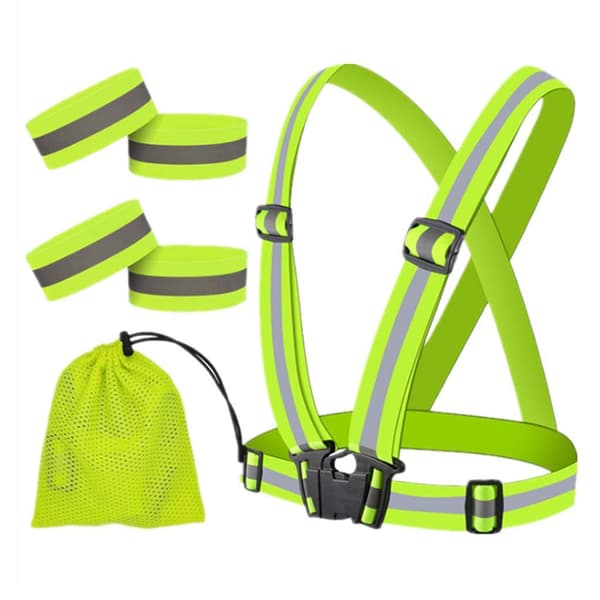 Reflekterende elastisk båndsett - 1 stropp + 4 armstropper + oppbevaringspose - Grønn