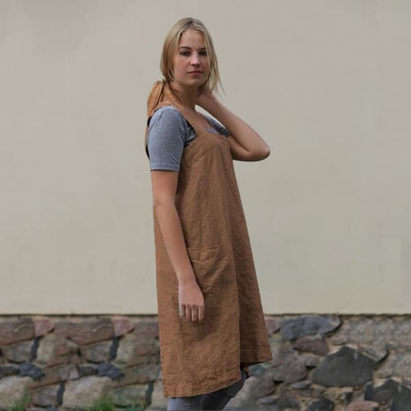 1 stk. bomulls- og linsforkle for kvinner - Khaki - XL
