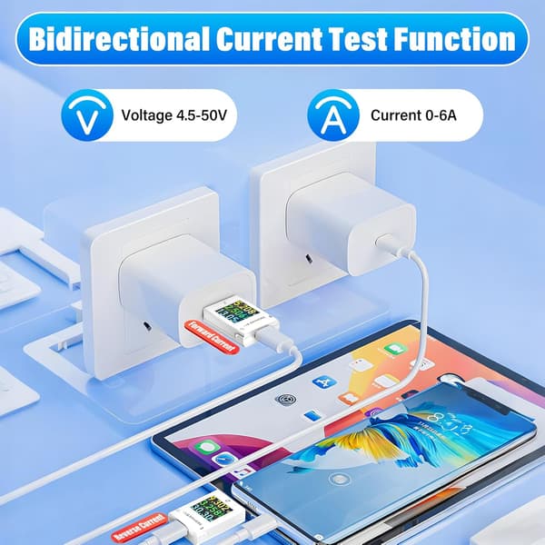 USB C-testare mätanordning typ C multimeter digital, effektmätare kapacitet spänningstestare strömmätare, USB-effektkapacitetsdetektor, vit