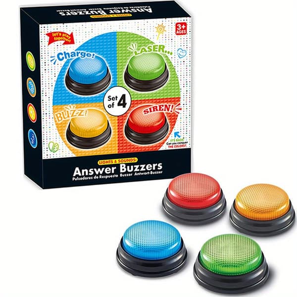 Quiz buzzer system - Et sæt med 4 buzzere med lys og lyd, perfekt til barquizspil.