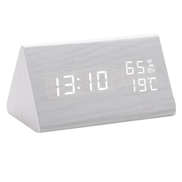 Träklocka-vitt trä vit lampa-triangel