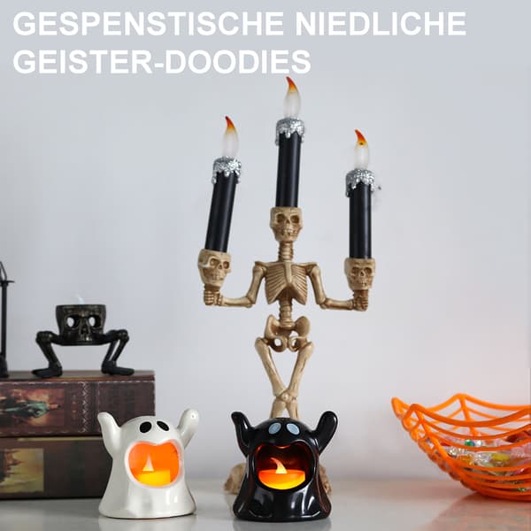 Halloween Elektroniske Stearinlys - 12 Sorte Spøgelseslys