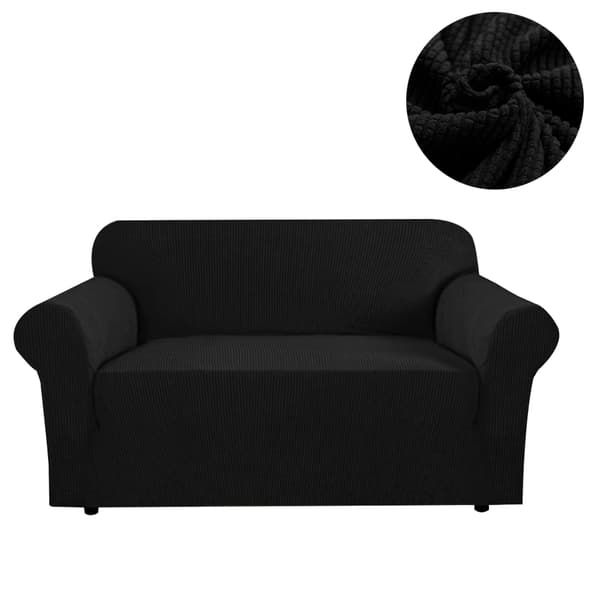 140*180cm stretch sofatrekk - rutete børstet svart