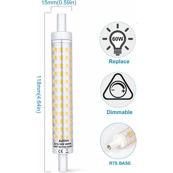 2-pack - 118mm (9W) varmvit R7S keramisk sollampa