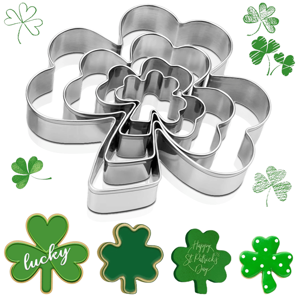 4 stk. Shamrock kageudstikker i rustfrit stål