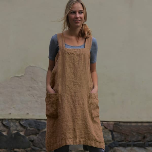 1 stk. bomulls- og linsforkle for kvinner - Khaki - XL
