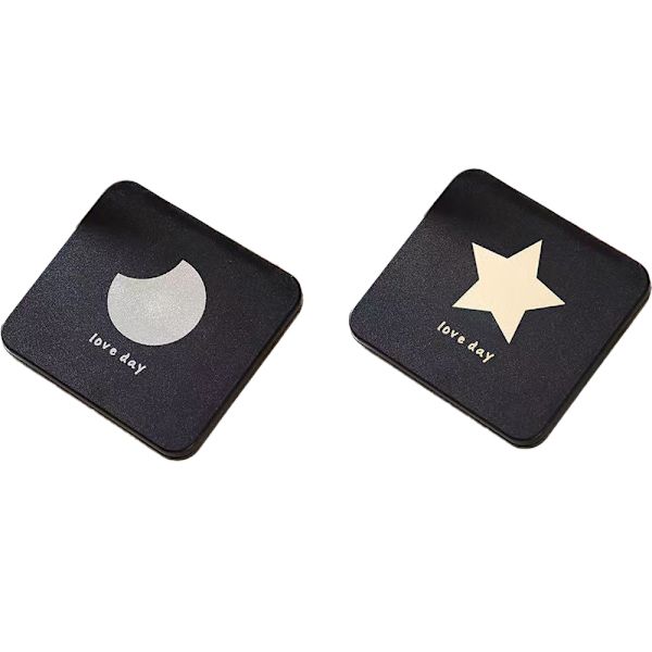 2 stk. foldbart bærbart dobbeltsidet makeupspejl - sort stjerne + sort måne