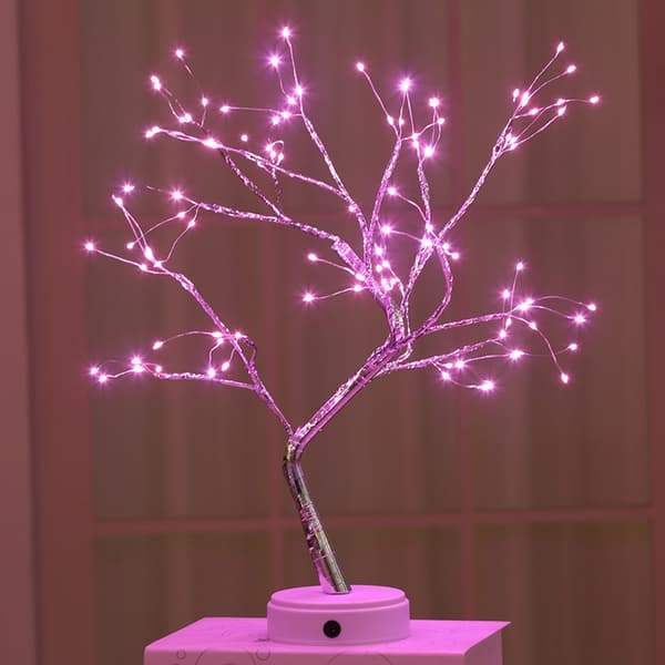 LED eldflugsträdslampa - rosa 108 lampor - eldträd och silverblomma