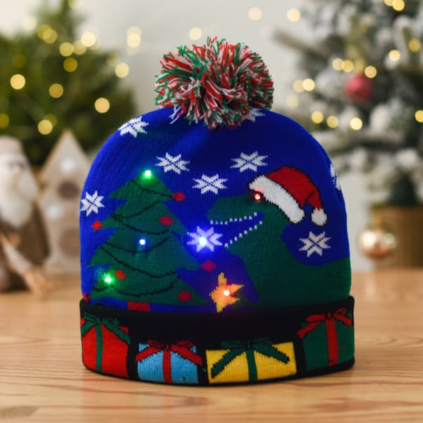 Lysende Strikket Julehue LED Lys Hue-Dinosaur Stil