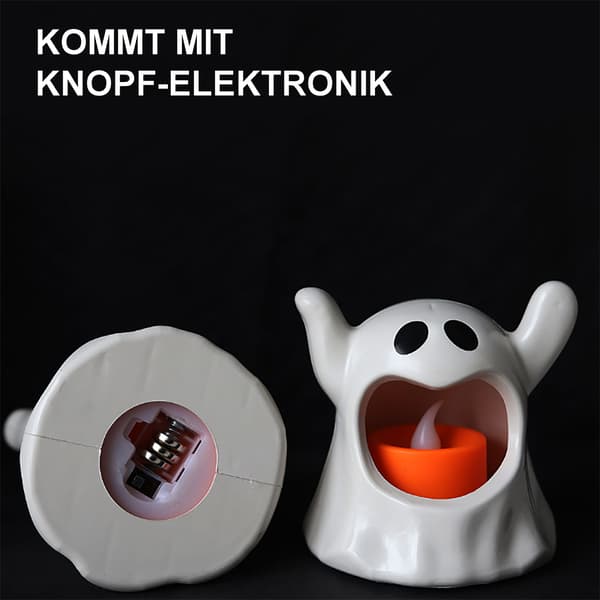 Halloween Elektronisk Stearinlys - Hvidt Spøgelseslys + Sort Spøgelseslys