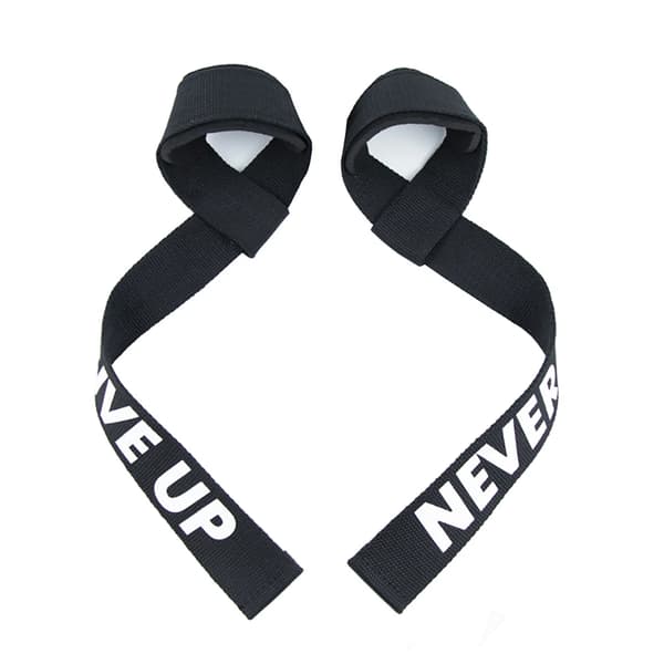 Polstrede figur 8 stropper dødløft vægtløftning håndled NEVER GIVE UP-BLACK