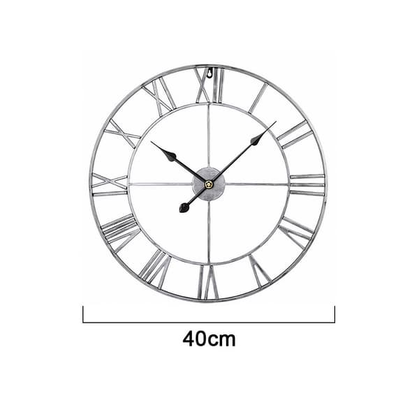 Järn Tyst Digital Väggklocka-A93-40CM Retro Silver Svart Nål