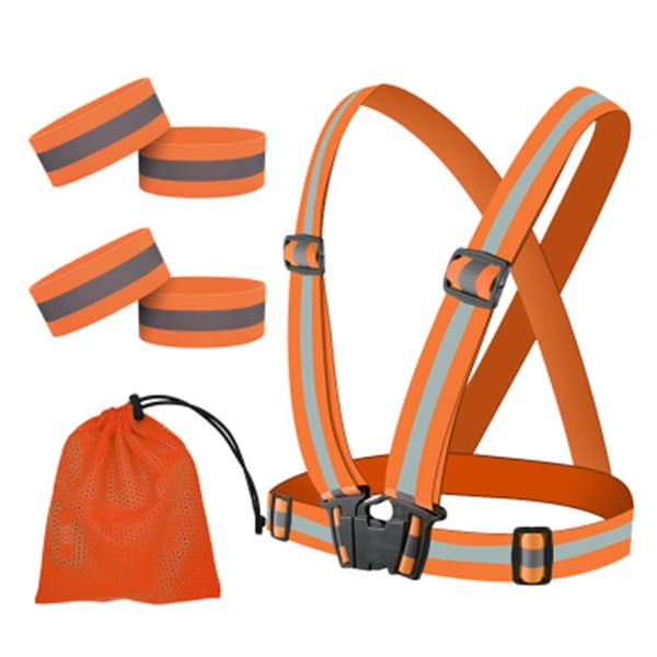 Reflekterende elastisk båndsett - 1 skulderstropp + 4 armbånd + oppbevaringspose - oransje