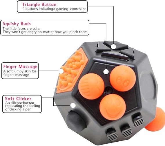 Dodekaeder Fidget Cube - Premium Stressavlastende Leketøy - for ADHD/Autisme (Svart)