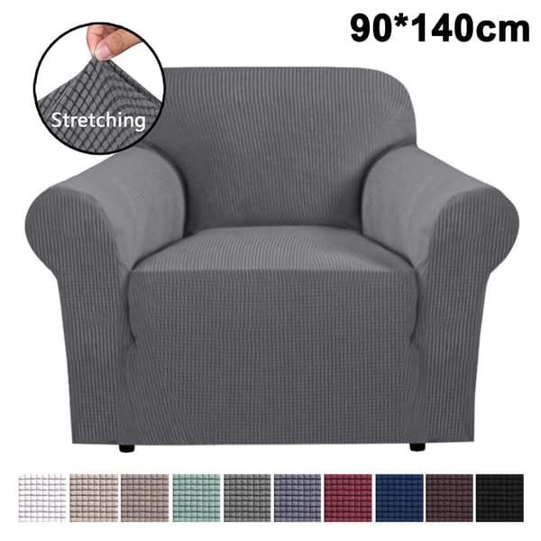 90*140cm elastisk sofatrekk - rutete børstet lys grå