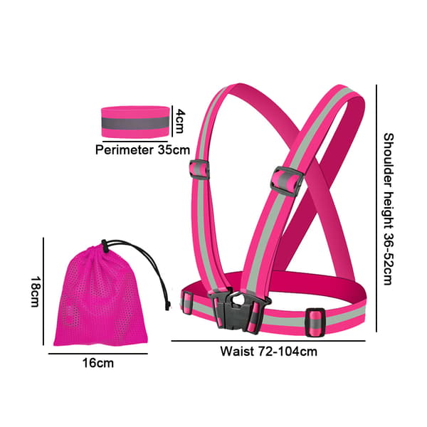 Reflekterende elastisk båndsett - 1 stropp + 4 armstropper + oppbevaringspose - Rosa