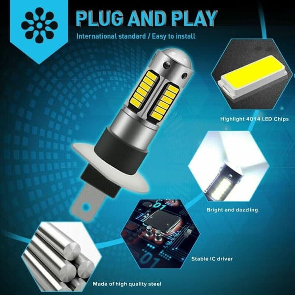 2st Bil LED Dimljus - Vit - H1 Konstant Ljus