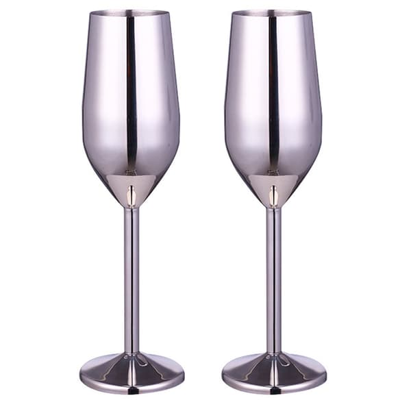 2 stk. vinglas i rustfrit stål - champagneglas 220 ml [sølv]