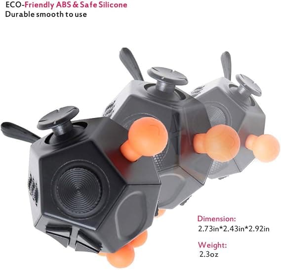Dodekaeder Fidget Cube - Premium Stressavlastende Leketøy - for ADHD/Autisme (Svart)