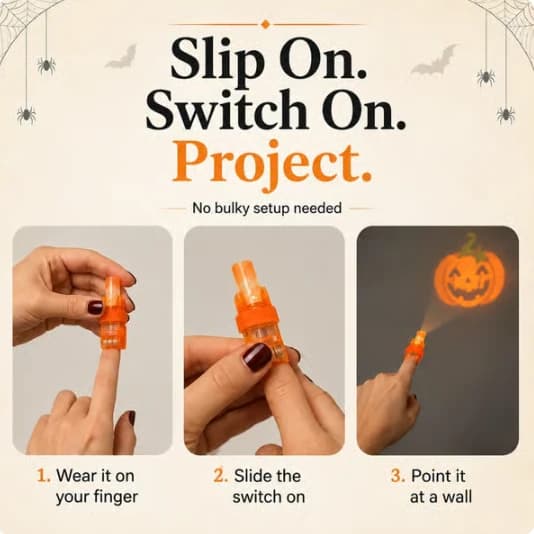 Halloween-fingerprojeksjonslys – Miniprojektorer, sett med 12 selvlysende lys