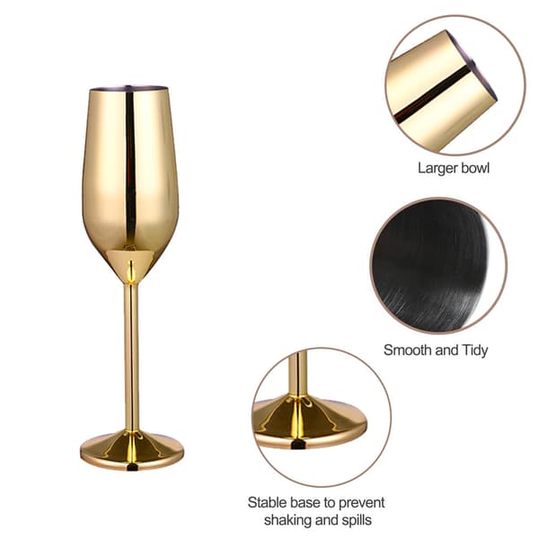2 stk. vinglass i rustfritt stål – champagneglass 220 ml [gull]