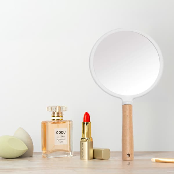 Håndholdt makeupspejl - rund - hvid