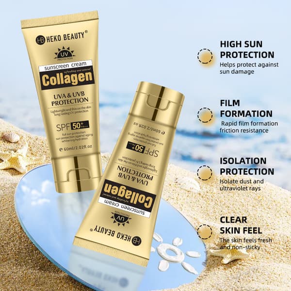 Kollagen solkrem, SPF 50+ UVA/UVB-beskyttelse, 60ml