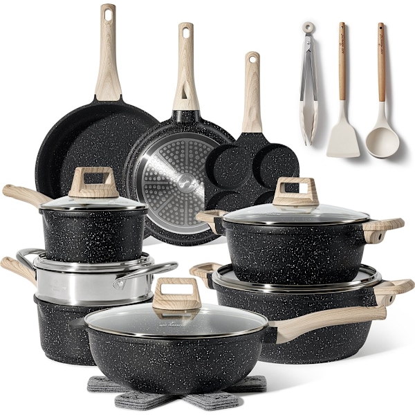 Just Perfecto induktionskärl - kastruller - non-stick stekpanna - All-Range kastrull - PFOA- och PTFE-fri 21 st svart
