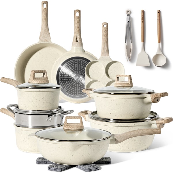 Just Perfecto induktionskärl - kastruller - non-stick stekpanna - All-Range kastrull - PFOA- och PTFE-fri 21 st Beige