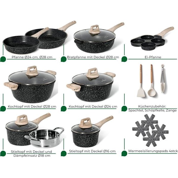 JUST PERFECTO Induktionskärl - Kastruller - Non-stick stekpanna - All-Range kastrull - PFOA och PTFE Fri 21 st svart