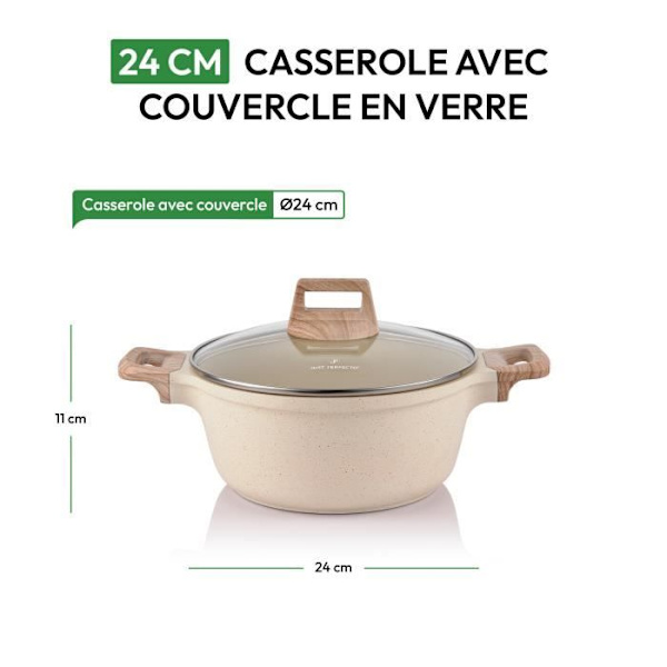 JUST PERFECTO Induktionskastrull 24 cm - Liten kastrull med hällpip - Induktionskastrull för alla värmekällor Beige