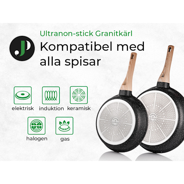 Just Perfecto induktionskärl - kastruller - non-stick stekpanna - All-Range kastrull - PFOA- och PTFE-fri 21 st svart