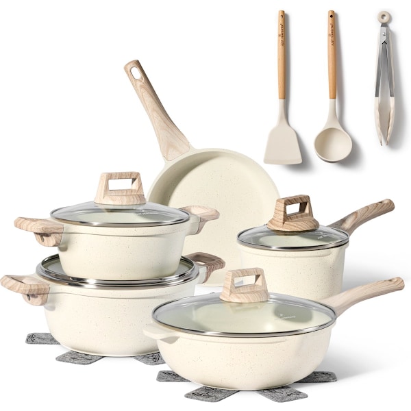 JUST PERFECTO 14-delt induktionsgrydesæt - non-stick gryder og pander - alle varmekilder inklusive induktion - aluminium Beige