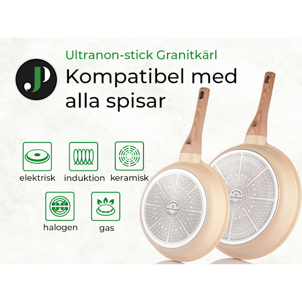 JUST PERFECTO grydesæt med glaslåg - All-Range gryde - Non-stick stegepande - PFOA og PTFE-fri stegepande Beige