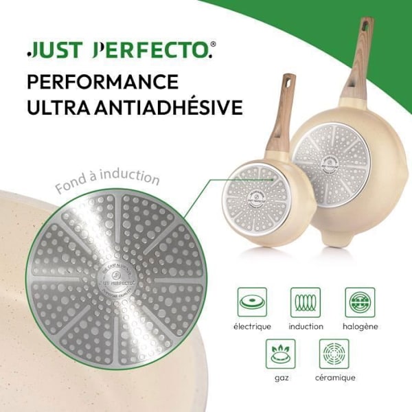 Induktiokeittosetti 13 osaa JUST PERFECTO - Kattilat ja pannut - Kaikkia lämpölähteitä varten, myös induktio - Alumiini - Beige Beige
