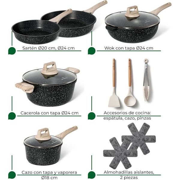 Køkkengrydesæt Induktions 13 dele JUST PERFECTO - Gryde- og pande sæt - Til alle kogeplader inklusive induktion - Aluminium - Sort Svart