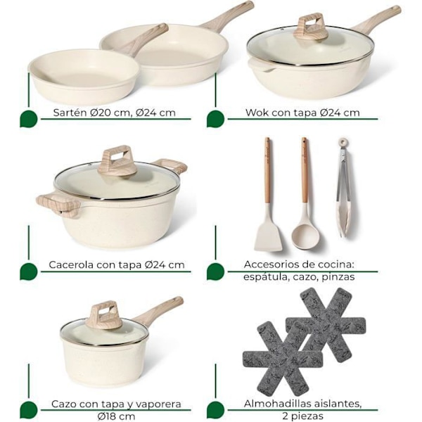 Induktiokeittosetti 13 osaa JUST PERFECTO - Kattilat ja pannut - Kaikkia lämpölähteitä varten, myös induktio - Alumiini - Beige Beige