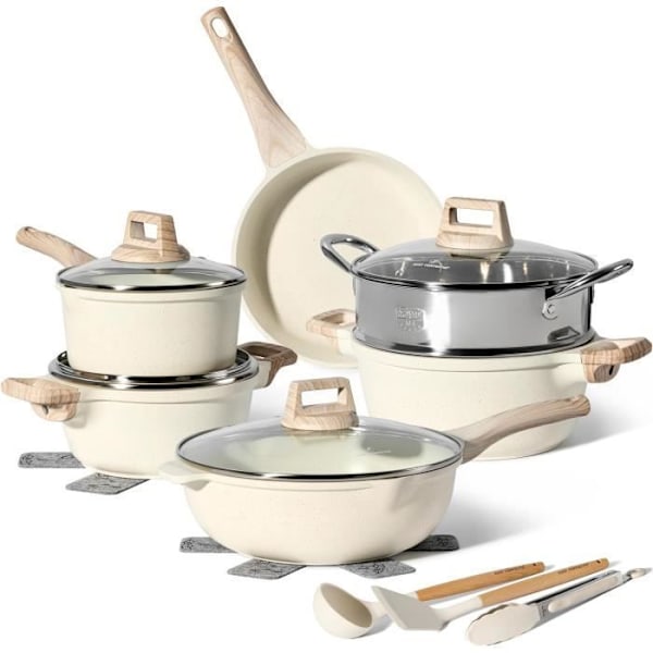 JUST PERFECTO 15-delade induktionskokkärl - Set med grytor och stekpannor - Alla värmekällor inklusive induktion - Aluminium Beige