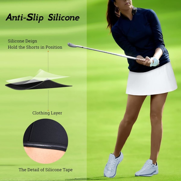 Tennis Golf Running Active Skorts kjolar för kvinnor - med Grippy Silikon