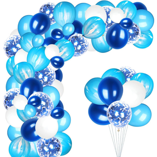 134st blå ballonger festmaterial ballongbågesats blå marmor