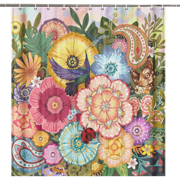 Boho Floral Duschdraperier - Färgglada Mandala Flower Curtain Set