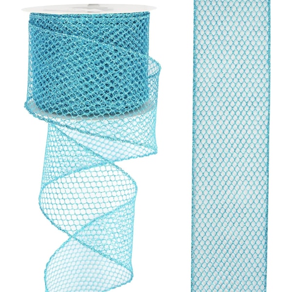 Ljusblå Mesh Wired Ribbon Metallic Sparkling Ribbon Glitter Tinsel Mesh