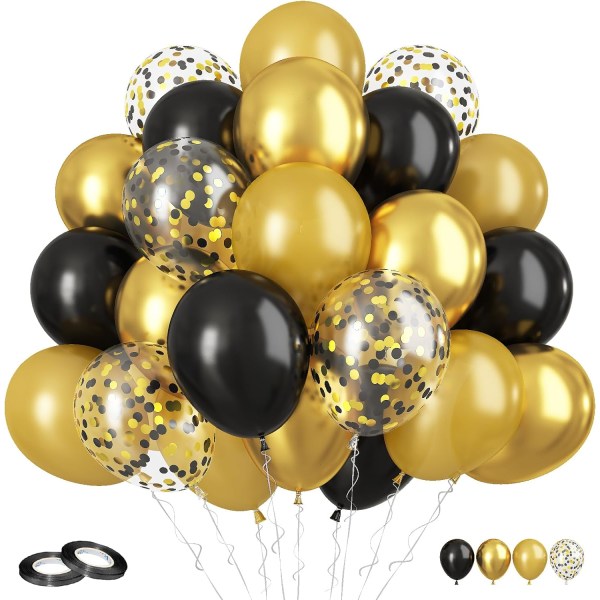 Svarta och guld ballonger - metalliska latex ballonger för dekorationer